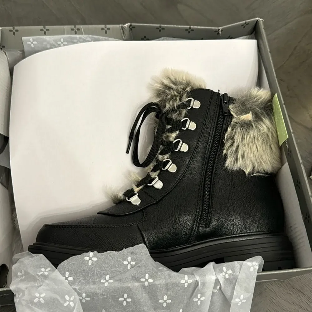 Sun + Stone Womens Orlaa Faux Leather Cold Weather Combat & Lace-up Boots